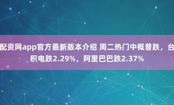 配资网app官方最新版本介绍 周二热门中概普跌，台积电跌2.29%，阿里巴巴跌2.37%