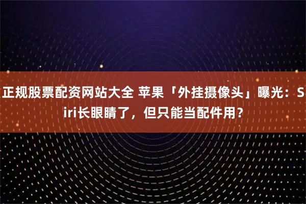 正规股票配资网站大全 苹果「外挂摄像头」曝光：Siri长眼睛了，但只能当配件用？